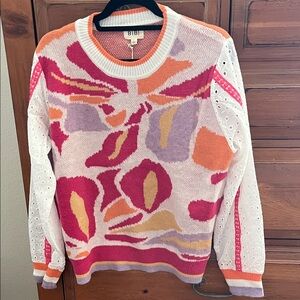 BiBi Multicolor Women's Sweater with White, Pink and Orange NWT